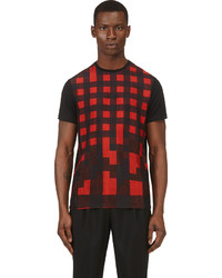 rotes T-Shirt mit einem Rundhalsausschnitt mit geometrischem Muster von Neil Barrett