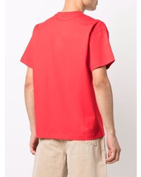 rotes T-Shirt mit einem Rundhalsausschnitt mit geometrischem Muster von Jacquemus