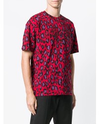 rotes T-Shirt mit einem Rundhalsausschnitt mit Leopardenmuster von Kenzo