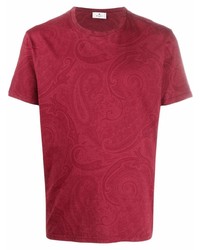 rotes T-Shirt mit einem Rundhalsausschnitt mit Paisley-Muster von Etro