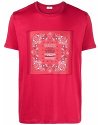 rotes T-Shirt mit einem Rundhalsausschnitt mit Paisley-Muster von Etro