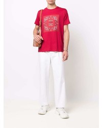 rotes T-Shirt mit einem Rundhalsausschnitt mit Paisley-Muster von Etro