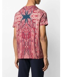 rotes T-Shirt mit einem Rundhalsausschnitt mit Paisley-Muster von Etro