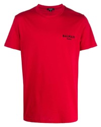 rotes T-Shirt mit einem Rundhalsausschnitt von Balmain