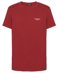 rotes T-Shirt mit einem Rundhalsausschnitt von Balmain