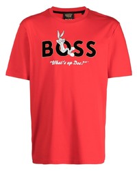 rotes T-Shirt mit einem Rundhalsausschnitt von BOSS