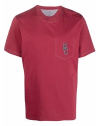 rotes T-Shirt mit einem Rundhalsausschnitt von Brunello Cucinelli