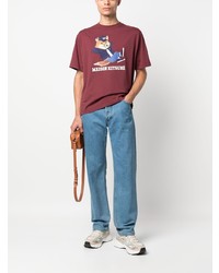 rotes T-Shirt mit einem Rundhalsausschnitt von MAISON KITSUNÉ