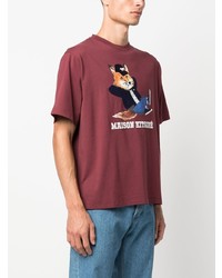 rotes T-Shirt mit einem Rundhalsausschnitt von MAISON KITSUNÉ