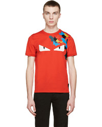 rotes T-Shirt mit einem Rundhalsausschnitt von Fendi