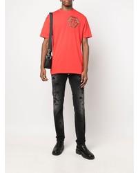 rotes T-Shirt mit einem Rundhalsausschnitt von Philipp Plein