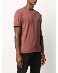 rotes T-Shirt mit einem Rundhalsausschnitt von Stone Island