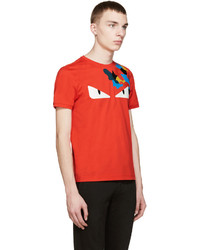 rotes T-Shirt mit einem Rundhalsausschnitt von Fendi