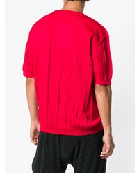 rotes T-Shirt mit einem Rundhalsausschnitt von Issey Miyake Men