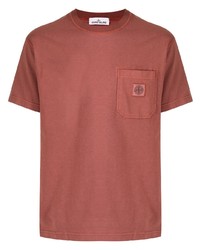 rotes T-Shirt mit einem Rundhalsausschnitt von Stone Island
