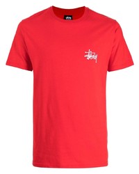 rotes T-Shirt mit einem Rundhalsausschnitt von Stussy