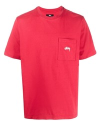 rotes T-Shirt mit einem Rundhalsausschnitt von Stussy