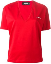 rotes T-Shirt mit einem V-Ausschnitt von Dsquared2