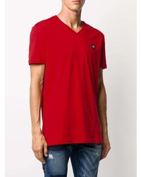 rotes T-Shirt mit einem V-Ausschnitt von Philipp Plein