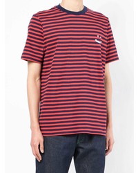 rotes und dunkelblaues horizontal gestreiftes T-Shirt mit einem Rundhalsausschnitt von PS Paul Smith