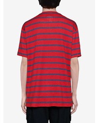 rotes und dunkelblaues horizontal gestreiftes T-Shirt mit einem Rundhalsausschnitt von Gucci