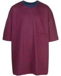 rotes und dunkelblaues horizontal gestreiftes T-Shirt mit einem Rundhalsausschnitt von Martine Rose