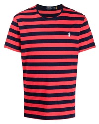 rotes und dunkelblaues horizontal gestreiftes T-Shirt mit einem Rundhalsausschnitt von Polo Ralph Lauren