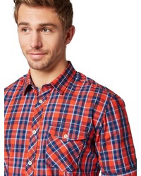 rotes und dunkelblaues Kurzarmhemd mit Schottenmuster von Tom Tailor