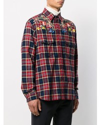 rotes und dunkelblaues Langarmhemd mit Schottenmuster von Gucci