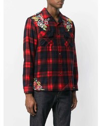 rotes und dunkelblaues Langarmhemd mit Schottenmuster von Gucci