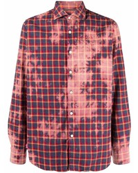 rotes und dunkelblaues Langarmhemd mit Schottenmuster von Tintoria Mattei