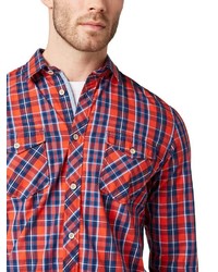 rotes und dunkelblaues Langarmhemd mit Schottenmuster von Tom Tailor