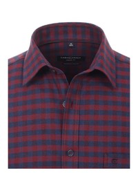 rotes und dunkelblaues Langarmhemd mit Vichy-Muster von Casamoda