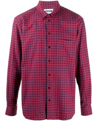 rotes und dunkelblaues Langarmhemd mit Vichy-Muster von Moschino