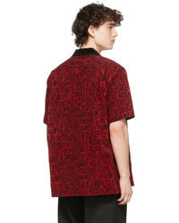 rotes und schwarzes bedrucktes Kurzarmhemd von Sacai