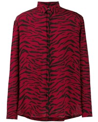 rotes und schwarzes bedrucktes Langarmhemd von Saint Laurent
