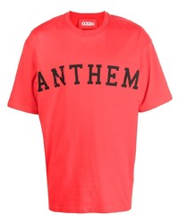rotes und schwarzes bedrucktes T-Shirt mit einem Rundhalsausschnitt von 032c