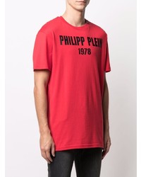 rotes und schwarzes bedrucktes T-Shirt mit einem Rundhalsausschnitt von Philipp Plein