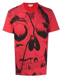 rotes und schwarzes bedrucktes T-Shirt mit einem Rundhalsausschnitt von Alexander McQueen