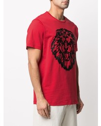 rotes und schwarzes bedrucktes T-Shirt mit einem Rundhalsausschnitt von Billionaire