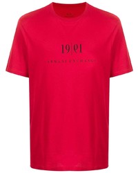 rotes und schwarzes bedrucktes T-Shirt mit einem Rundhalsausschnitt von Armani Exchange