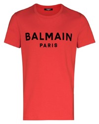 rotes und schwarzes bedrucktes T-Shirt mit einem Rundhalsausschnitt von Balmain