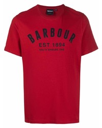 rotes und schwarzes bedrucktes T-Shirt mit einem Rundhalsausschnitt von Barbour