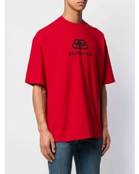 rotes und schwarzes bedrucktes T-Shirt mit einem Rundhalsausschnitt von Balenciaga