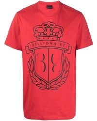 rotes und schwarzes bedrucktes T-Shirt mit einem Rundhalsausschnitt von Billionaire