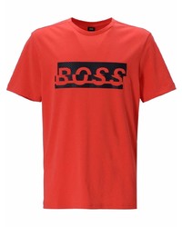 rotes und schwarzes bedrucktes T-Shirt mit einem Rundhalsausschnitt von BOSS