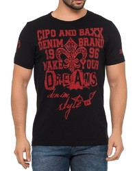 rotes und schwarzes bedrucktes T-Shirt mit einem Rundhalsausschnitt von Cipo & Baxx