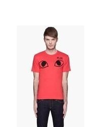 rotes und schwarzes bedrucktes T-Shirt mit einem Rundhalsausschnitt von Comme Des Garons Play