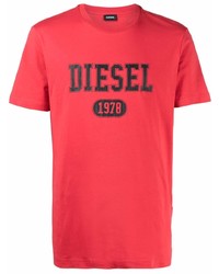 rotes und schwarzes bedrucktes T-Shirt mit einem Rundhalsausschnitt von Diesel