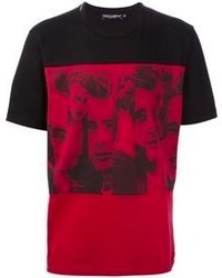 rotes und schwarzes bedrucktes T-Shirt mit einem Rundhalsausschnitt von Dolce & Gabbana